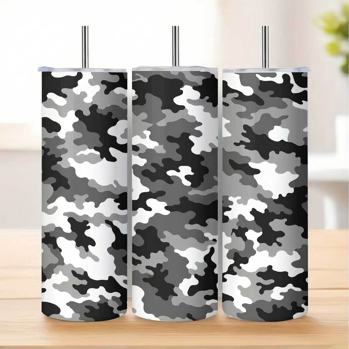 Tumbler 20Oz White - 1 stuk 20oz grijs-zwart-wit camouflagepatroon roestvrijstalen
